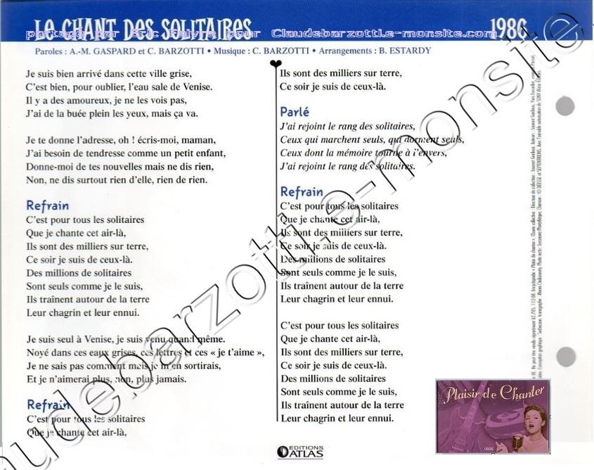Fiche chanson le chan des solitaires mini